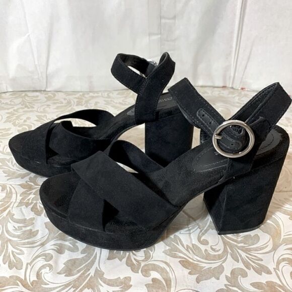 H&M Divided Platform Block Heel Sandals Black Vegan Suede Leather Heel Sz 5.5 - Picture 5 of 7